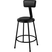 24" Vinyl Padded Stool with Backrest - Black
