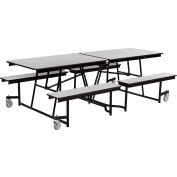 NPS® Mobile Cafeteria Table With Fixed Benches, 97"Lx56"W, Gray Top/Black Frame
