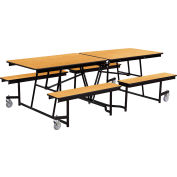 NPS® 8' Mobile Cafeteria Table with Benches - MDF - Oak Top/Black Frame