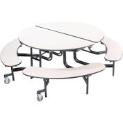 NPS® 60" Round Foldable Cafeteria Table w/ Benches - MDF - Gray Top/Black Frame