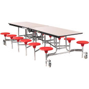 NPS® 10' Mobile Cafeteria Table with Stools - MDF - Gray Top/Red Stools/Chrome Frame