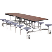 NPS® 10' Mobile Cafeteria Table with Stools - MDF - Walnut Top/Gray Stools/Chrome Frame
