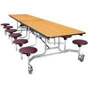 NPS® 10' Mobile Cafeteria Table with Stools - MDF - Oak Top/Burgundy Stools/Chrome Frame
