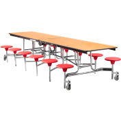 NPS® 12' Mobile Cafeteria Table with Stools - MDF - Oak Top/Red Stools/Chrome Frame