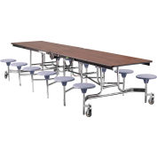 NPS® 12' Mobile Cafeteria Table with Stools - MDF - Walnut Top/Gray Stools/Chrome Frame