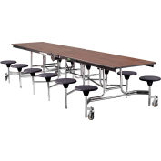 NPS® 12' Mobile Cafeteria Table with Stools - MDF - Walnut Top/Black Stools/Chrome Frame