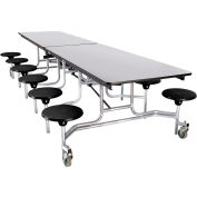 NPS® 12' Mobile Cafeteria Table with Stools - MDF - Gray Top/Black Stools/Chrome Frame