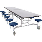 NPS® 12' Mobile Cafeteria Table with Stools - MDF - Gray Top/Blue Stools/Chrome Frame