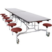 NPS® 12' Mobile Cafeteria Table with Stools - MDF - Gray Top/Burgundy Stools/Chrome Frame