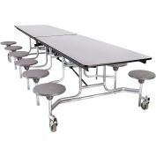 NPS® 12' Mobile Cafeteria Table with Stools - MDF - Gray Top/Gray Stools/Chrome Frame