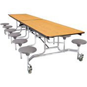 NPS® 12' Mobile Cafeteria Table with Stools - MDF - Oak Top/Gray Stools/Chrome Frame