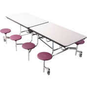 NPS® 8' Mobile Cafeteria Table with Stools - MDF - Gray Top/Burgundy Stools/Chrome Frame