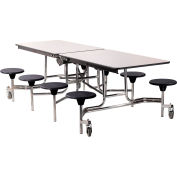 NPS® 8' Mobile Cafeteria Table with Stools - MDF - Gray Top/Black Stools/Chrome Frame