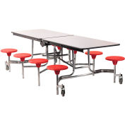 NPS® 8' Mobile Cafeteria Table with Stools - MDF - Gray Top/Red Stools/Chrome Frame