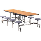 NPS® 8' Mobile Cafeteria Table with Stools - MDF - Oak Top/Gray Stools/Chrome Frame