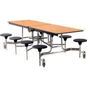 NPS® 8' Mobile Cafeteria Table with Stools - MDF - Oak Top/Black Stools/Chrome Frame