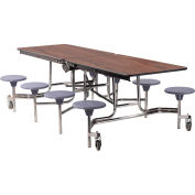 NPS® 8' Mobile Cafeteria Table with Stools - MDF - Walnut Top/Gray Stools/Chrome Frame