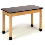NPS Science Lab Table - Phenolic Top - 72"L x 24"W x 30"H - Black w/ Oak Legs
