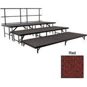 Stage Set with Carpet - 96"L x 48"W - 8"H, 16"H, 24"H & Two Guard Rails - Red