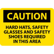 NMC C160PB OSHA Sign, Caution Hard Hats Safety Glasses & Safety Shoes Required, 10" X 14", Yw/Blk