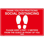 Global Industrial™ Red Social Distancing Floor Sign, 16" W x 10" H, Vinyl Adhesive