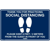 Global Industrial™ Dark Blue Social Distancing Floor Sign, 16" W x 10" H , Vinyl Adhesive