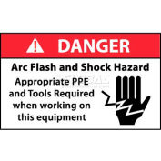 NMC DGA61AP Arc Flash Labels, Danger Arc Flash & Shock Hazard Appropriate PPE, 3" X 5", Wht/Rd/Blk