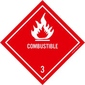 NMC DL9AP DOT Shipping Labels, Combustible 3, 4" X 4", White/Red, 25 Per Pack