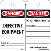 NMC RPT59 Tags, Danger Defective Equipment, 6" X 3", White/Red/Black, 25/Pk