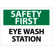 NMC SF181PB OSHA Sign, Safety First - Eye Wash Station, 10" X 14", White/Green/Black