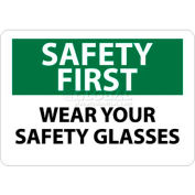 NMC SF39RB OSHA Sign, Safety First - Wear Your Safety Glasses, 10" X 14", White/Green/Black
