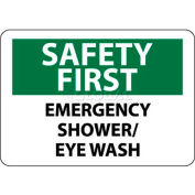 NMC SF45RB OSHA Sign, Safety First - Emergency Shower/Eye Wash, 10" X 14", White/Green/Black