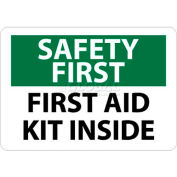 NMC SF47RB OSHA Sign, Safety First - First Aid Kit Inside, 10" X 14", White/Green/Black