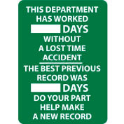 Write-On Scoreboard, This Department Has Worked Days Without A Lost Time Accident, 28 X 20, Wht/Grn
