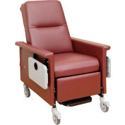 NK Medical Recliner, 5&quot; Casters, Push Bar & Side Table, Cranberry