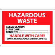 Hazardous Waste Vinyl Labels - Hazardous Waste Handle With Care, Pack of 25