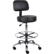 Interion® Medical Stool with Backrest and Footring - Vinyl - Black