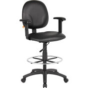Interion® Drafting Stool with Arms and Footring - Vinyl - Black