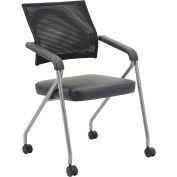Boss Training Chair with Arms - Vinyl with Mesh Back - Black - Set of 2