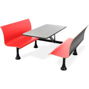 OFM Retro Bench Table with End Support, 24" Stainless Steel Top, Red Seats
