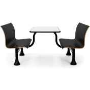OFM Retro Bench Table with Center Support, 30" Stainless Steel Top, Black Seats