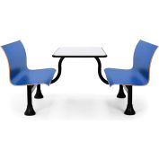 OFM Retro Bench Table with Center Support, 30" Stainless Steel Top, Blue Seats