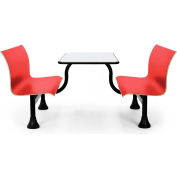 OFM Retro Bench Table with Center Support, 30" Stainless Steel Top, Red Seats