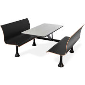OFM Retro Bench Table with End Support, 30" Stainless Steel Top, Black Seats