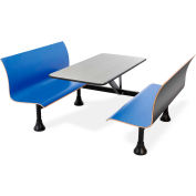 OFM Retro Bench Table with End Support, 30" Stainless Steel Top, Blue Seats