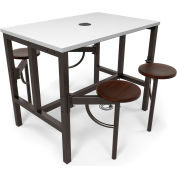 OFM Endure Series Standing Height 4 Seat Table, White Dry-Erase Top with Walnut Seats