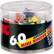 Officemate® Metal Mini Binder Clips, 1/4" Capacity, Assorted Colors, 60 Clips/Tub