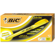 Bic® Brite Liner Highlighter with Pocket Clip, Chisel Tip, Yellow Ink, Dozen
