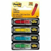 Post-it&#174; Message Flags, &quot;Sign Here&quot;, 1/2&quot; Wide, Assorted, 30 Flags/Dispenser, 4 Dispensers/Pack