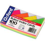 Oxford® Rule Index Cards 40279, 3" x 5", Glow Assorted, 100/Pack